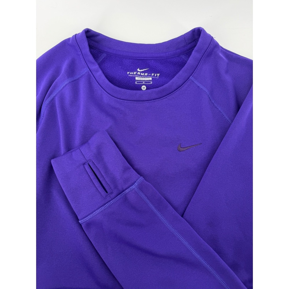 Nike Therma-FIT Purple Fleece Training Top Crewneck Sweatshirt Thumbholes M